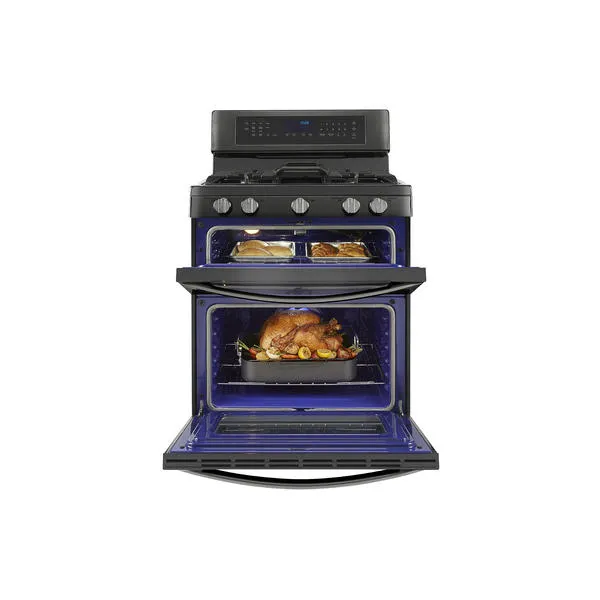 Thumbnail for Kenmore Elite 76037 6.1 cu. ft. Double Oven Gas Range  Black Stainless Steel