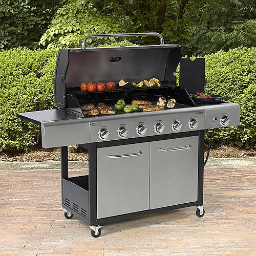 Thumbnail for Kenmore 6-Burner LP Gas Grill with Side Burner - Black/Stainless Steel